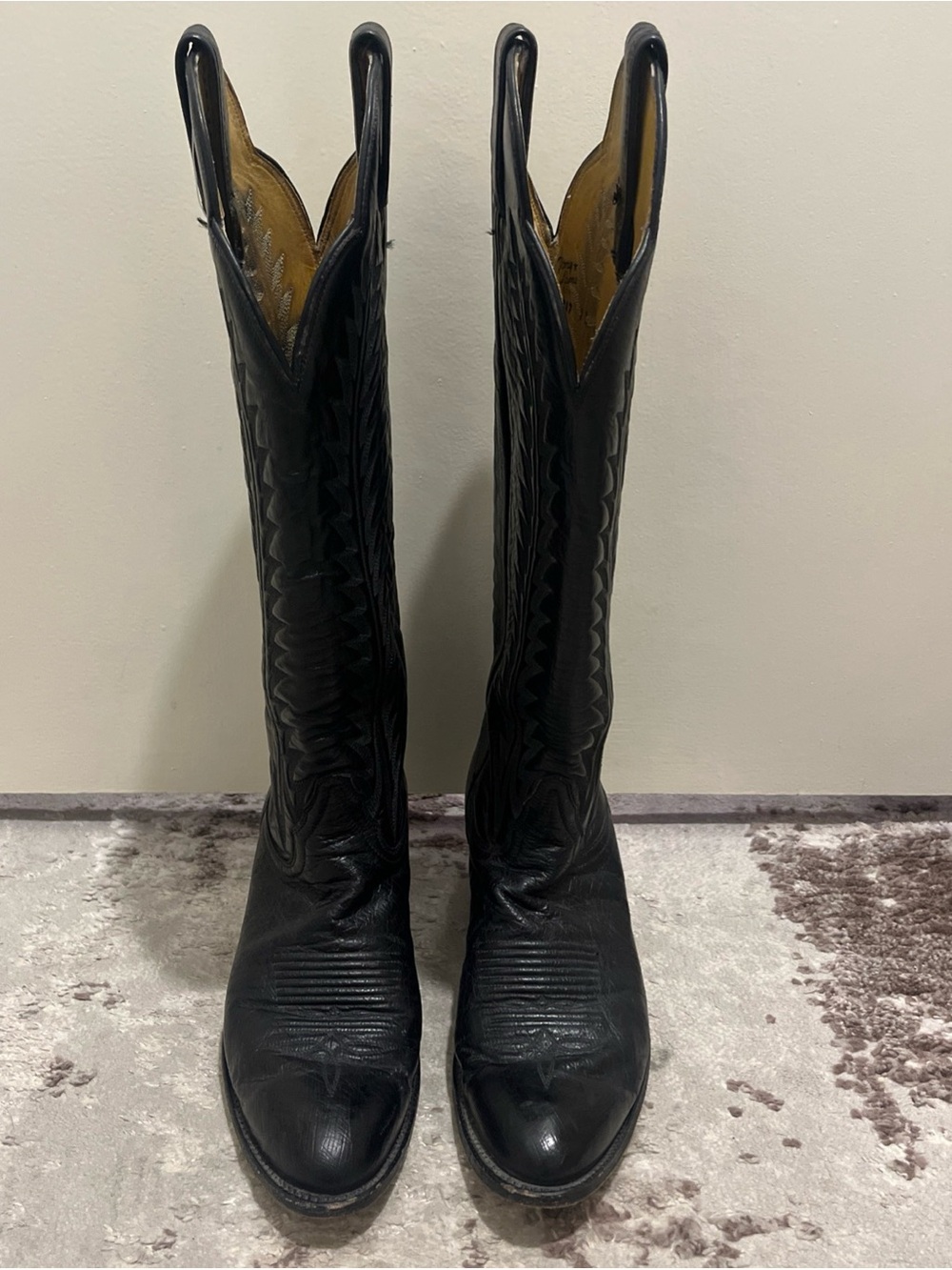 Vtg Tony Lama boots 2317 Black Leather Elephant Print cowgirl boots 7.5 Golabel
